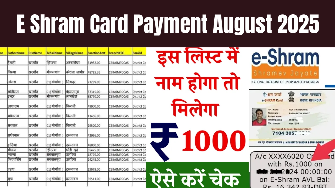 E Shram Card Payment August 2025