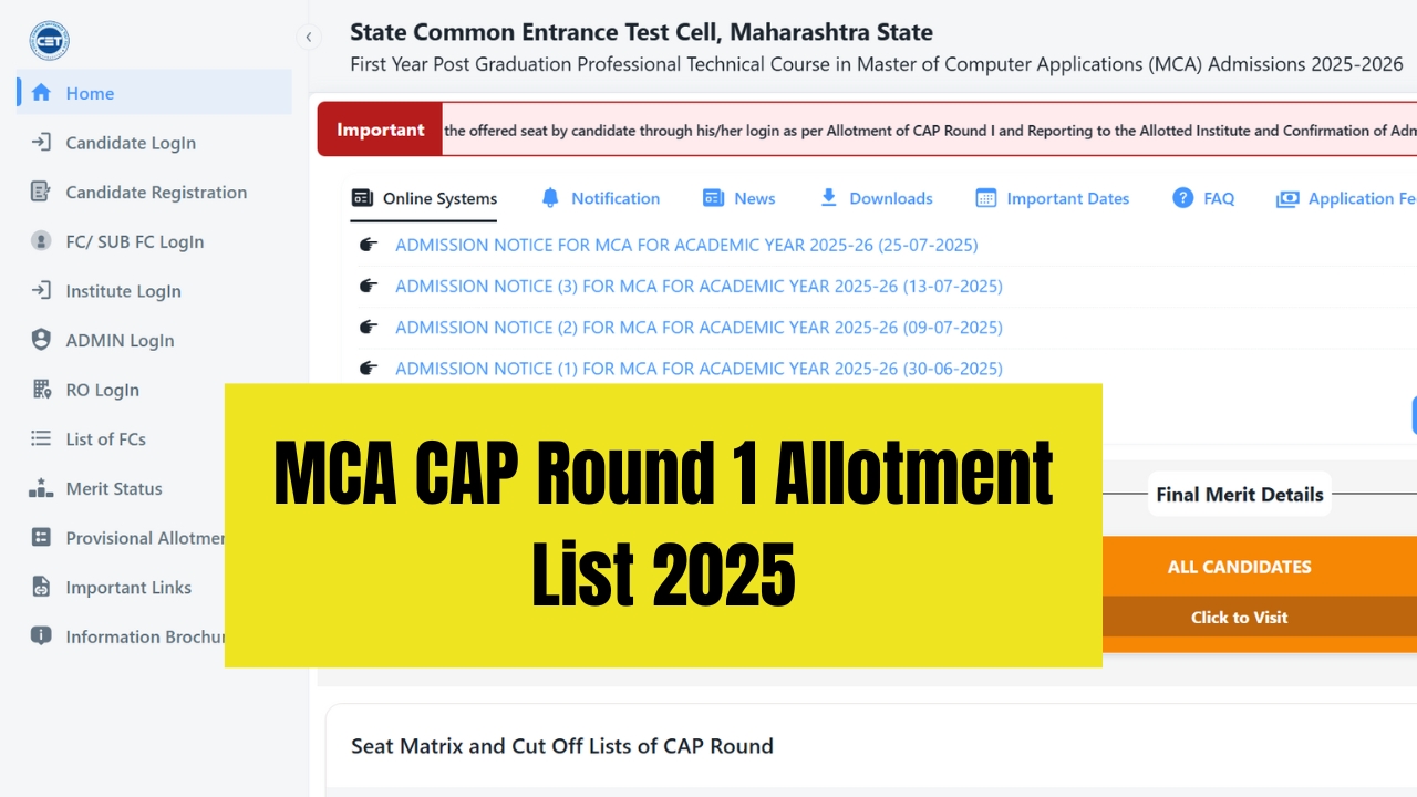 MCA CAP Round 1 Allotment List 2025